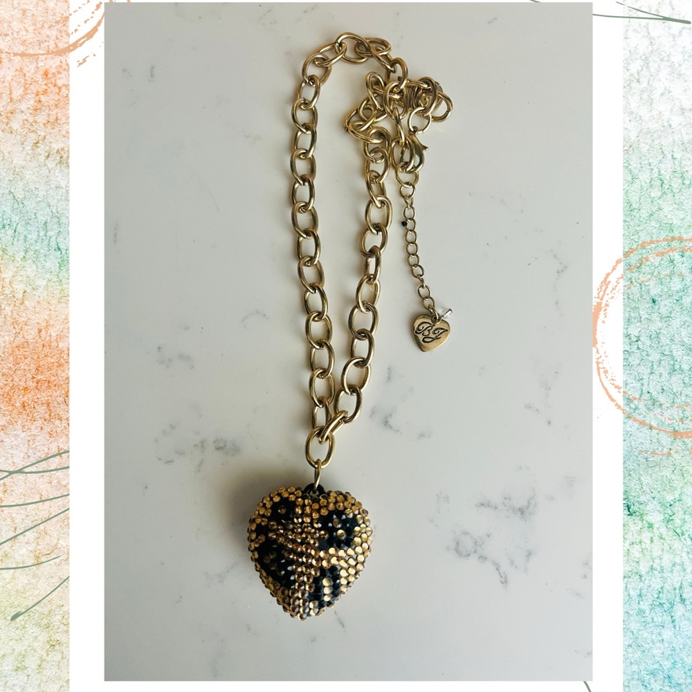 Betsey Johnson Vintage Leopard Heart Link Chain Necklace - Picture 4 of 8